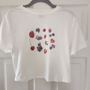SHEIN White Crop Top with Fruit Print